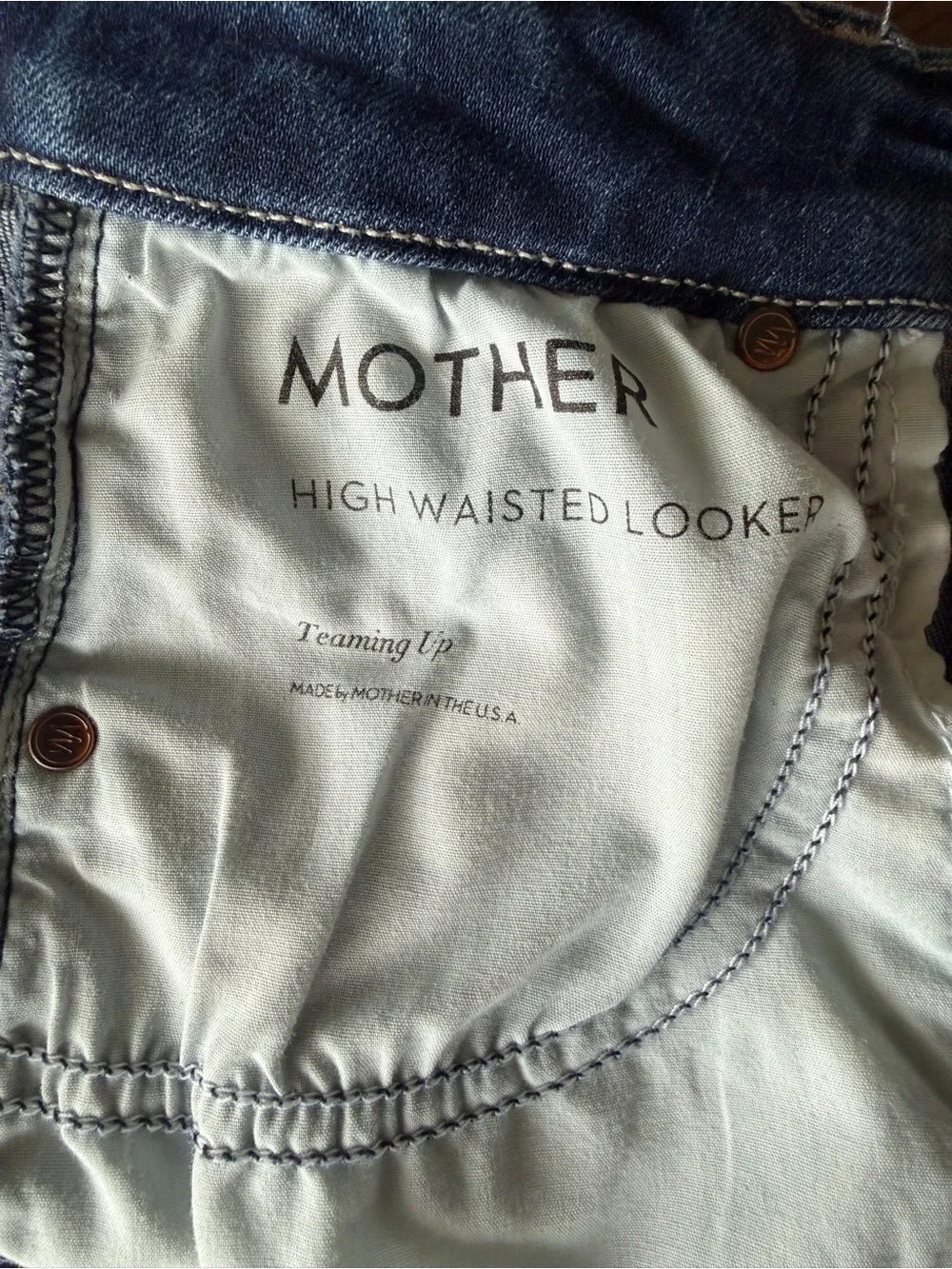 MOTHER High Waisted Looker Skinny Jeans Teaming Up Blue Size 25